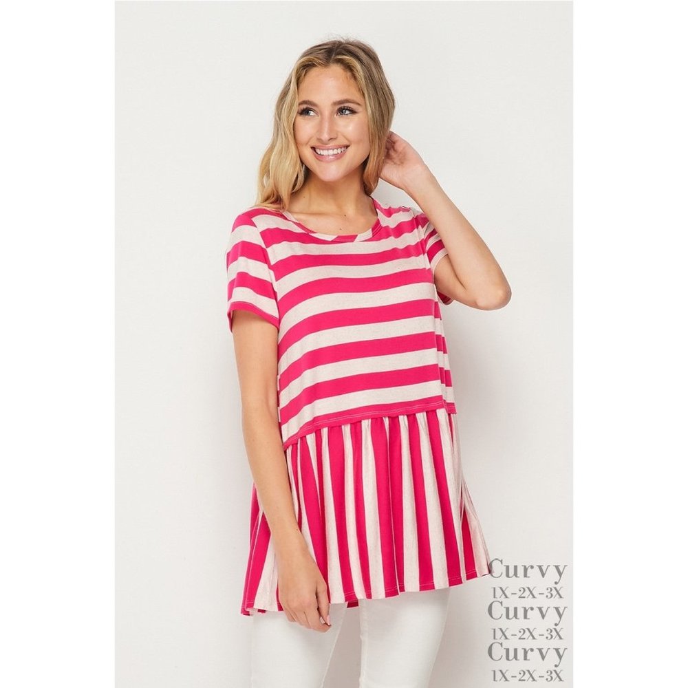 HoneyMe Stripe Babydoll Top    * Plus Size *